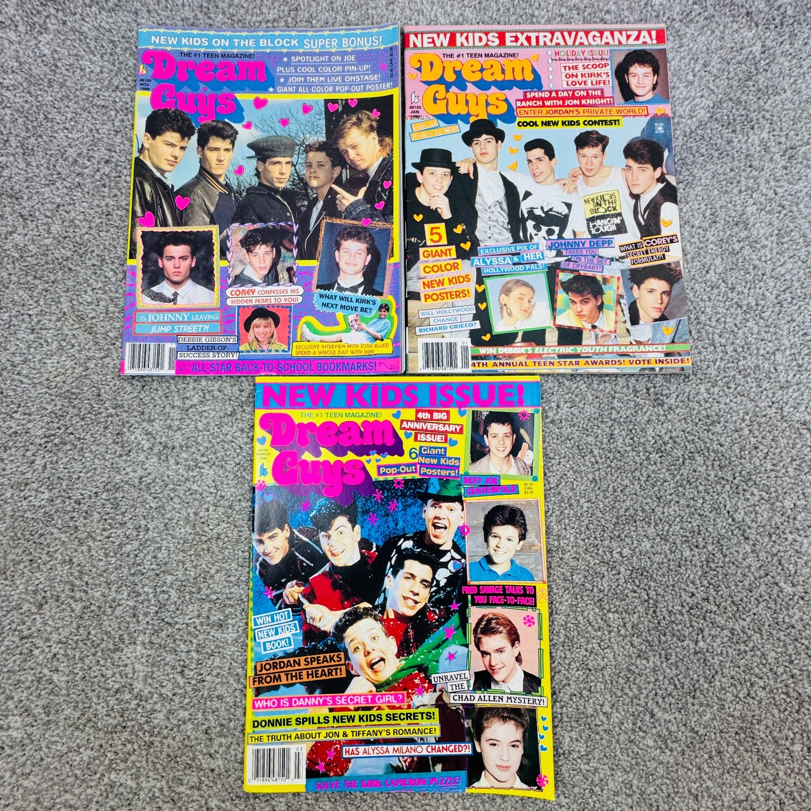 Lot Of 3 Dream Guys Magazines November 1989 January & March 1990 NKOTB Depp Haim