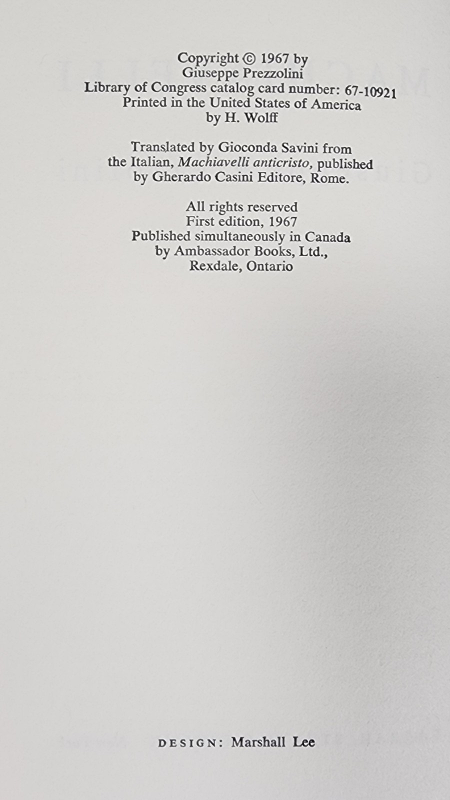 Machiavelli 1967 1st Edition Giuseppe Prezzolini HC DJ Farrar Straus Giroux