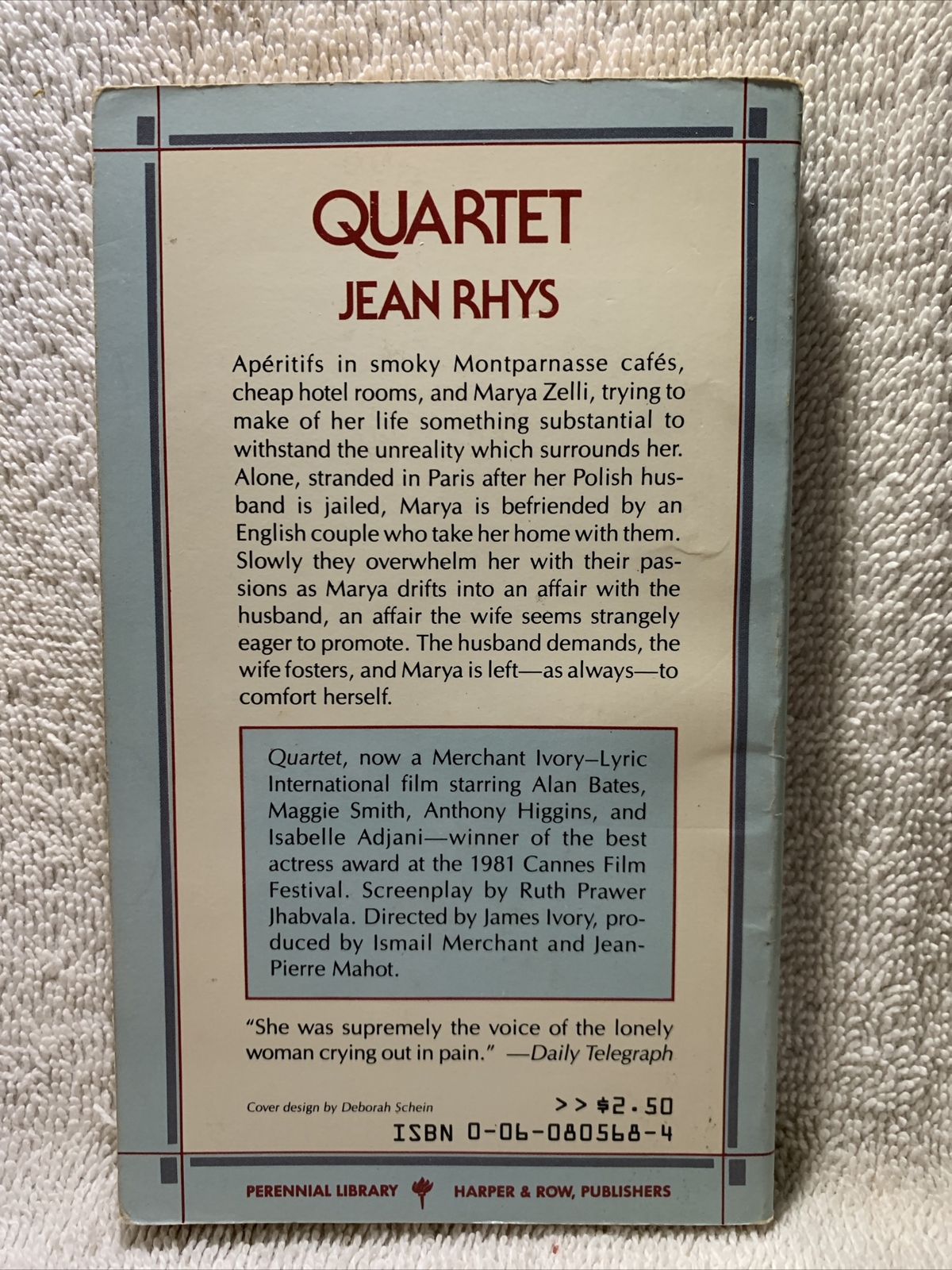 Quartet by Jean Rhys 1981 Perennial Library P 568 ca Deborah Schein pb MTI