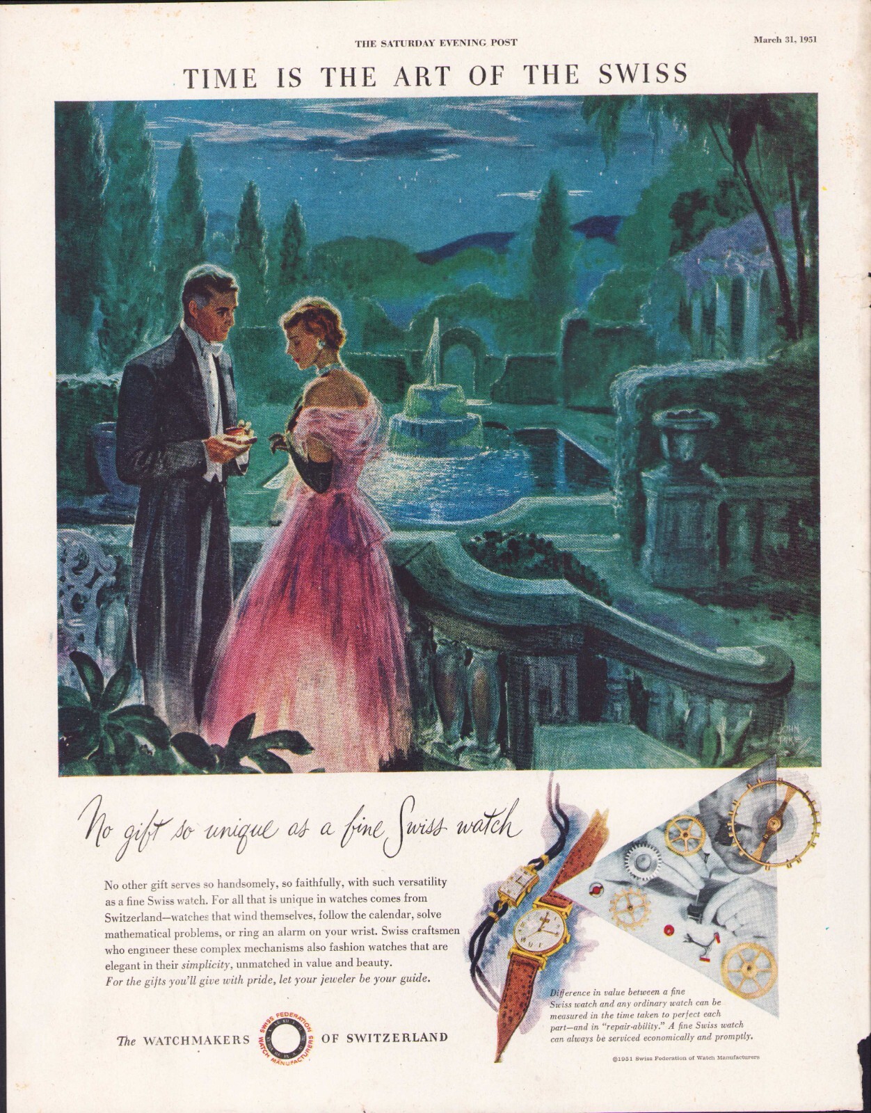 1951 MARCH 31 Mocking Romance SATURDAY EVENING POST COVER ONLY George Hughes #4