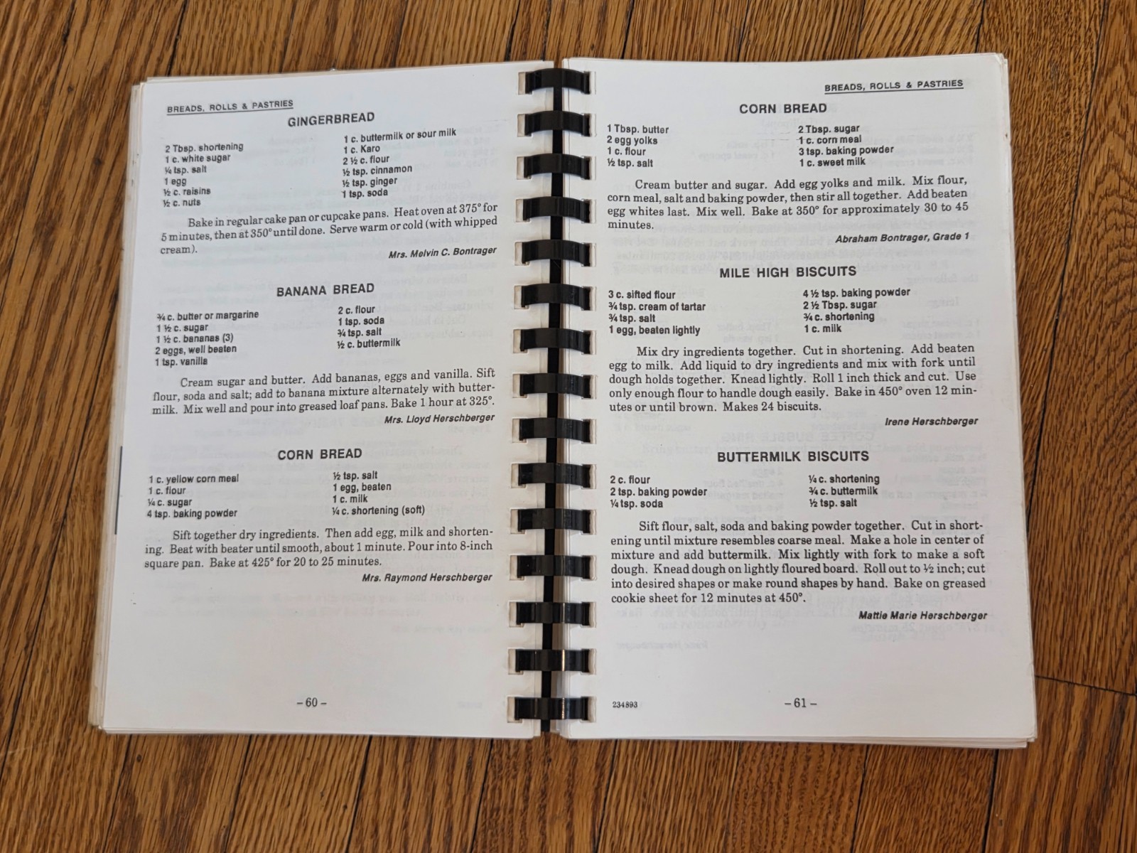 Our Daily Bread Cookbook Millerview School Kokomo IN Amish Mennonite Recipes