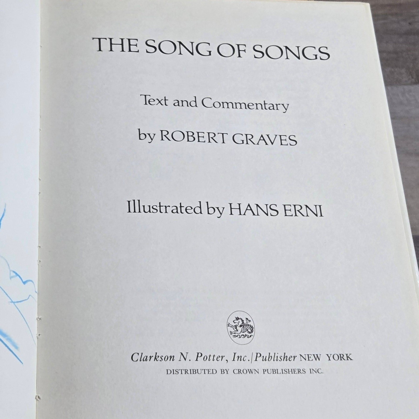 Clarkson N Potter The Song of Songs Robert Graves Hans Erni 1973 HCDJ Book