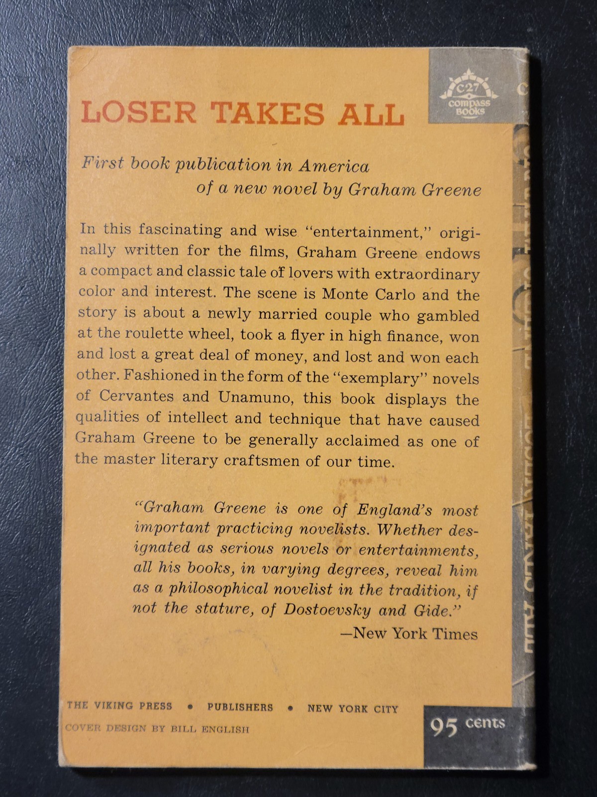 Loser Takes All by Graham Greene 1959 Compass Books 2nd Printing 1st US Ed PB