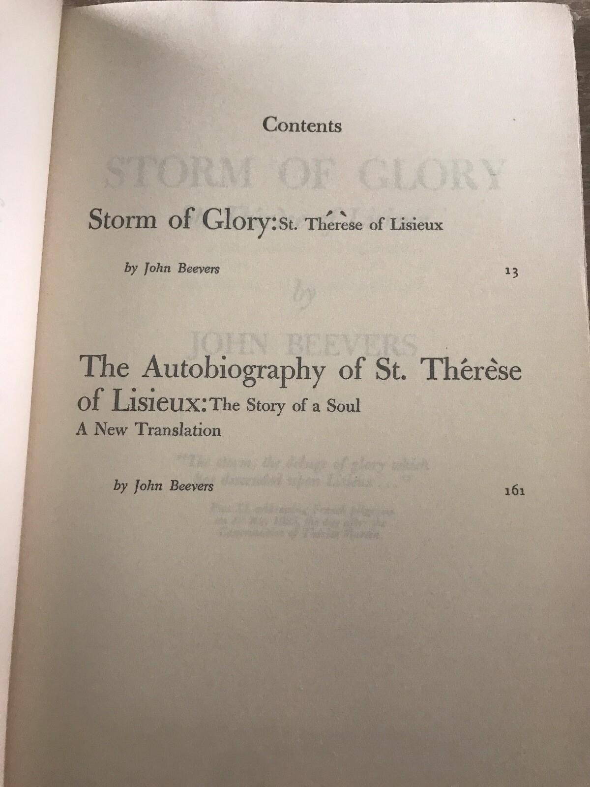 St. Therese of Lisielix Storm of Glory by John Beevers, 1st Hardcover, 1959