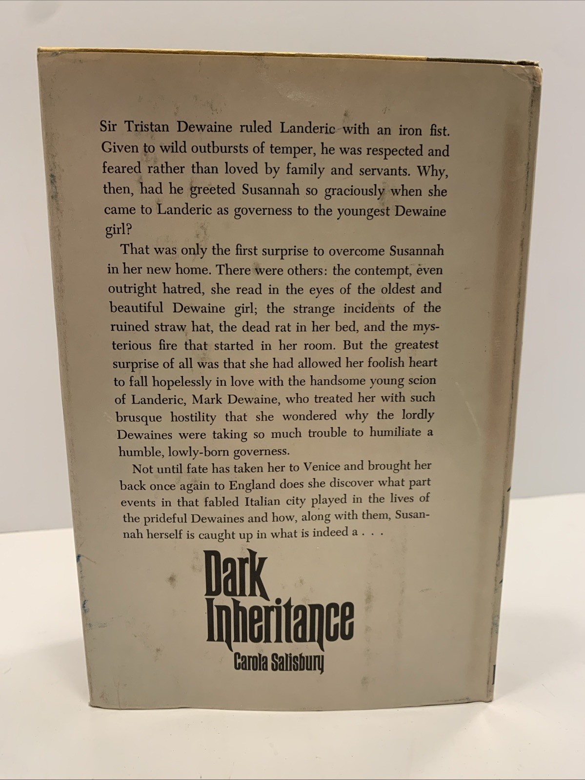 “Dark Inheritance” By Carola Salisbury, 1975 First Edition, HC-DJ, 258 pages.