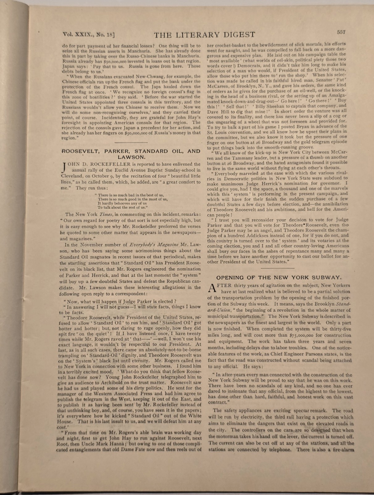 1904 NYC SUBWAY OPENING ISSUE Literary Digest Oct 29 Original Antique