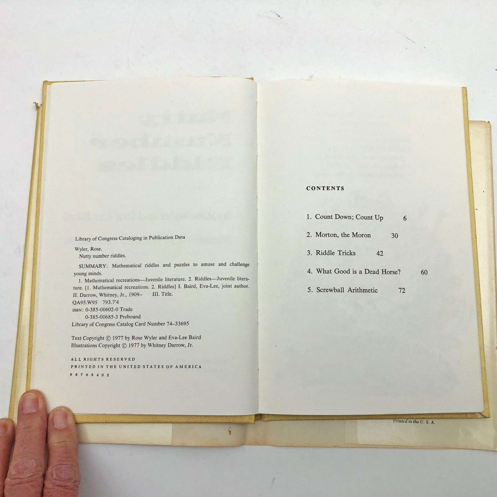 Nutty Number Riddles Wyler & Baird 2nd Edition 1977 HBDC 96 pages
