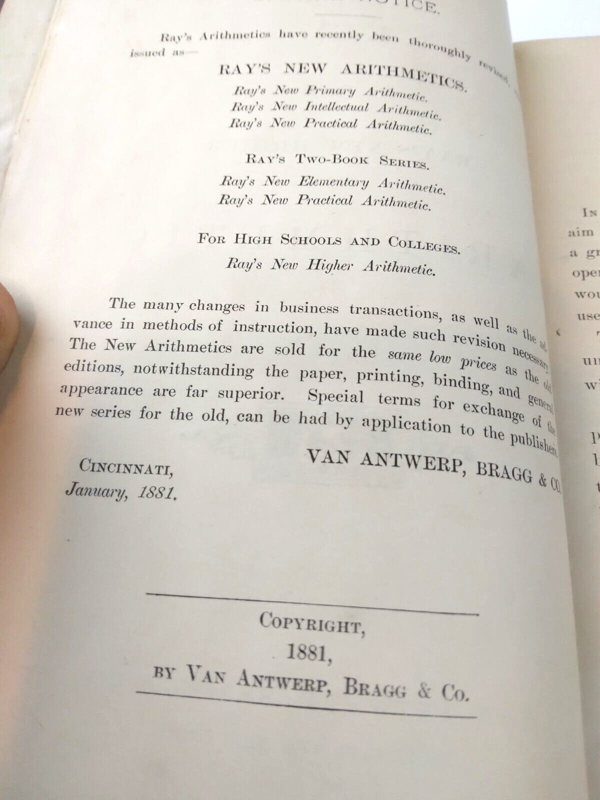 1881 Ray’s Mathematical Series Keys to Ray’s New Higher Arithmetic Hardcover