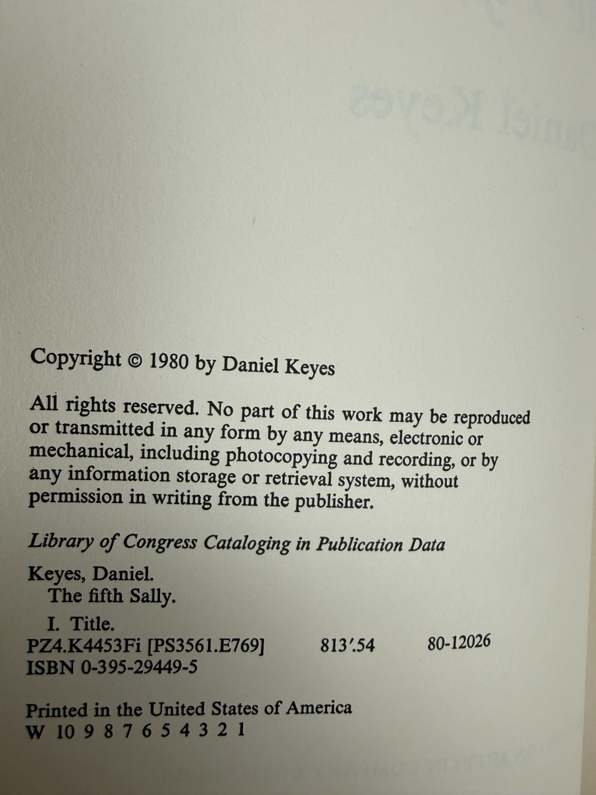 Daniel Keyes The Fifth Sally 1980 First Edition First Printing HC Dust Jacket