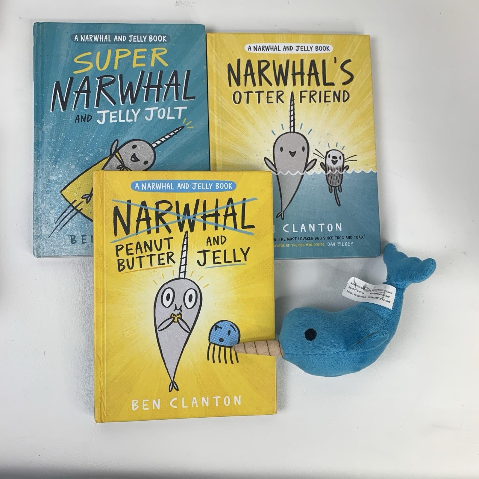 Narwhal and Jelly Books with Plush Narwhal Lot of 3 Hardback by Ben Clanton