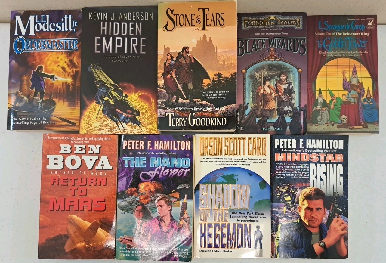 Vintage Lot Of 9 Fantasy/Sci-fi Paperbacks-Ben Bova-Goodkind-Orson Scott Card..