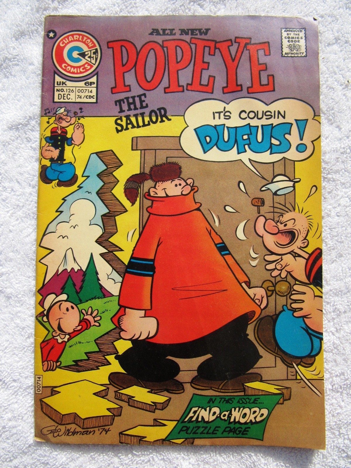POPEYE THE SAILOR 126 VG+ Dec 1974 CHARLTON COMICS Cousin Dufus Cartoons Book