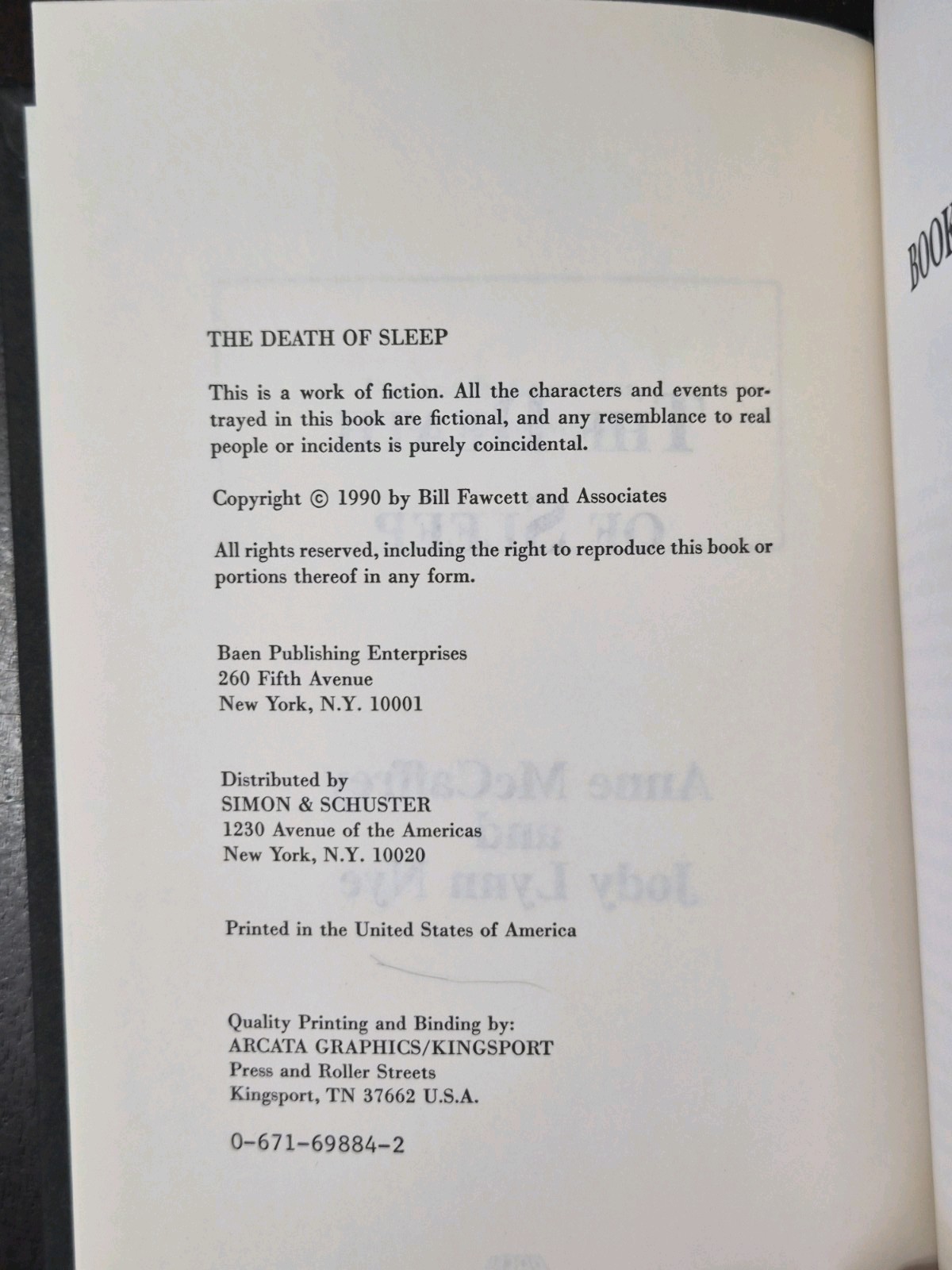 ​McCaffrey SASSINAK DEATH SLEEP GENERATION WARRIORS Planet Pirates BCE HCDJ 1990
