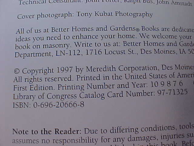 Better Homes and Gardens Step-by-Step Masonry and Concrete Paperback 112 Pages