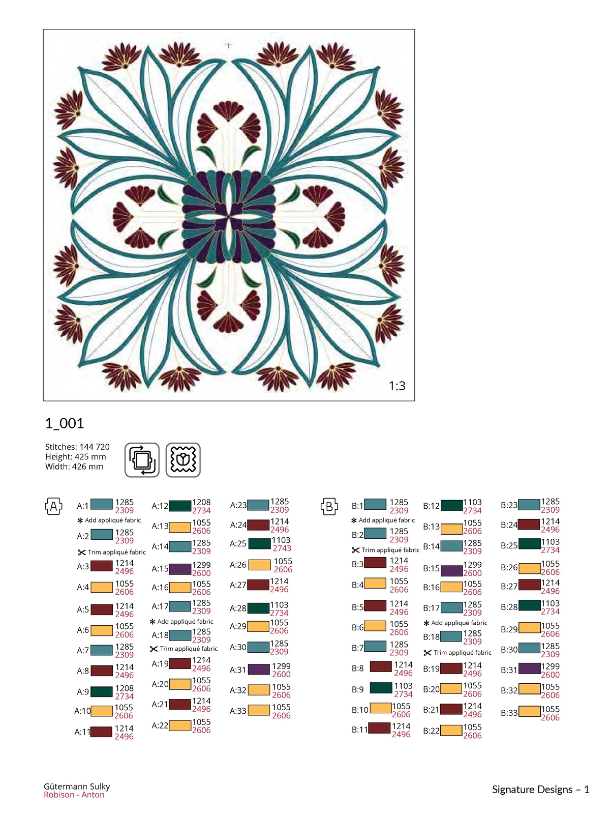 Husqvarna Viking Designer Epic 3 Design Sampler Book: 287 Color Pgs Wire Binding