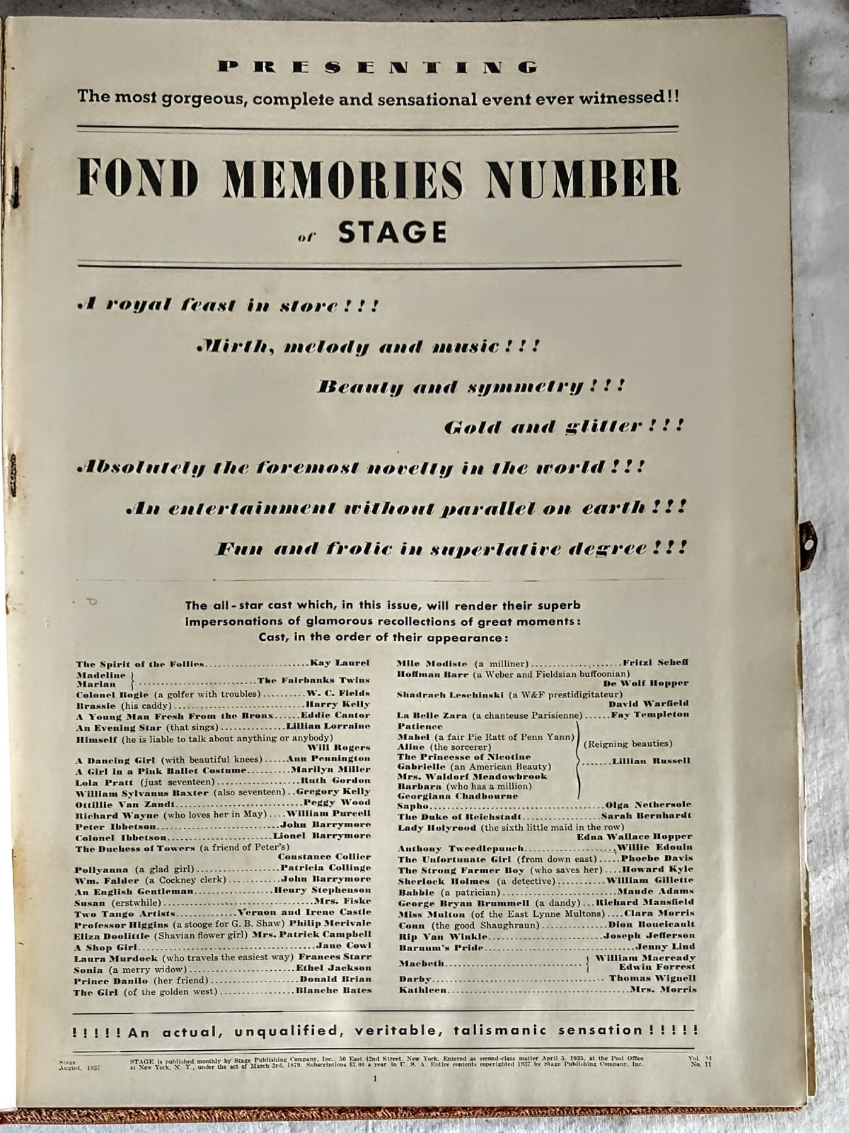 STAGE – FOND MEMORIES – AUGUST 1937 – AMAZING ADS AND ARTICLES! 198 PAGES