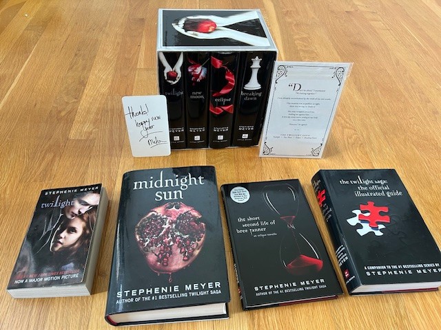 The Twilight Saga 8 BOOKS ALL FIRST ED + Stephenie Meyer SIGNED CARD