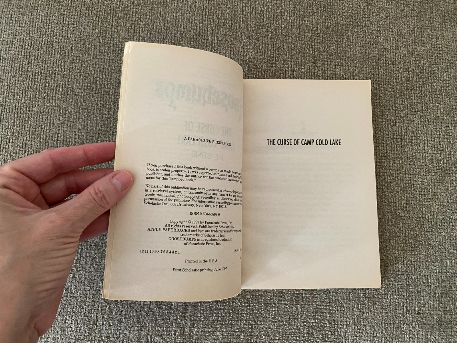LN 1st print Goosebumps #56 The Curse of Camp Cold Lake w/att bookmark & cards