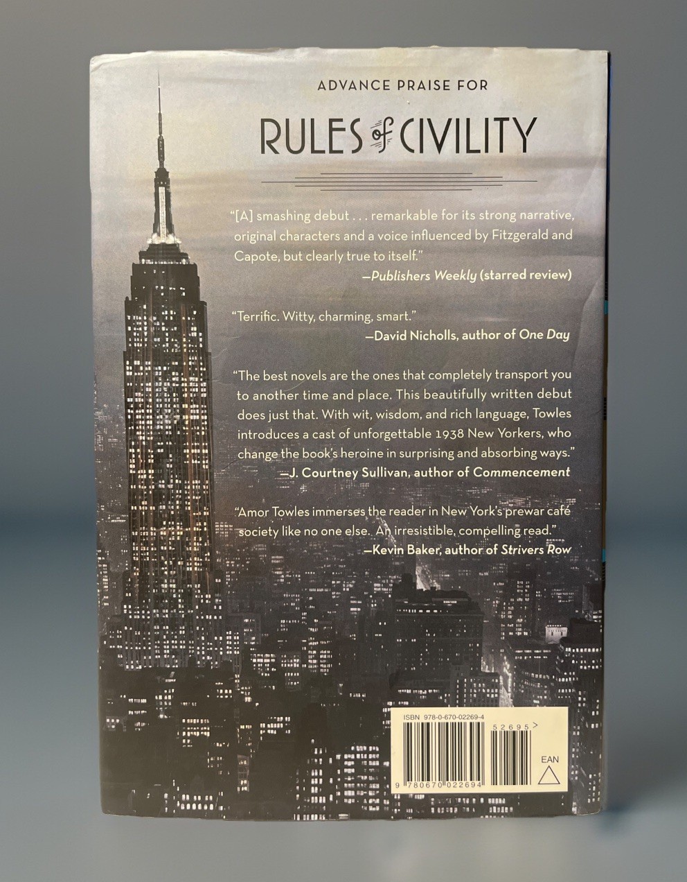 Rules of Civility SIGNED Amor Towles With Custom Artwork. VERY GOOD