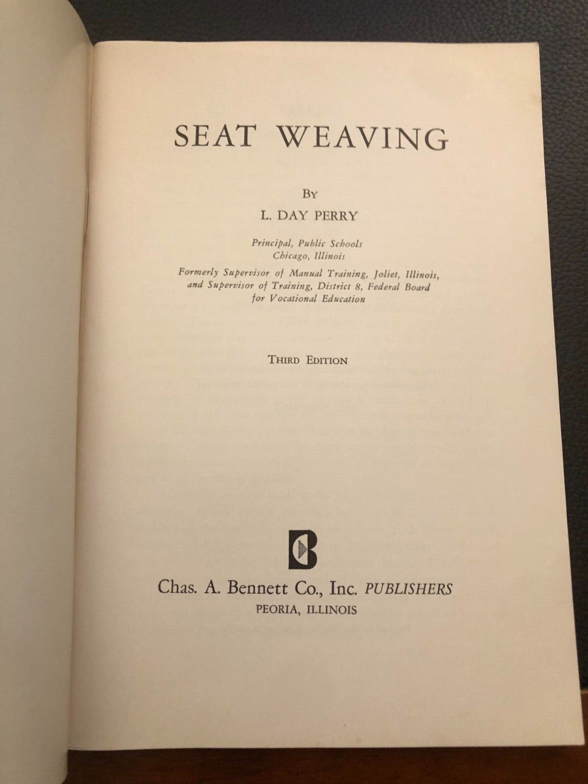 Vintage Book Seat Weaving by L. Day Perry 3rd Edition 1940 94 pages 5 x 7.5″