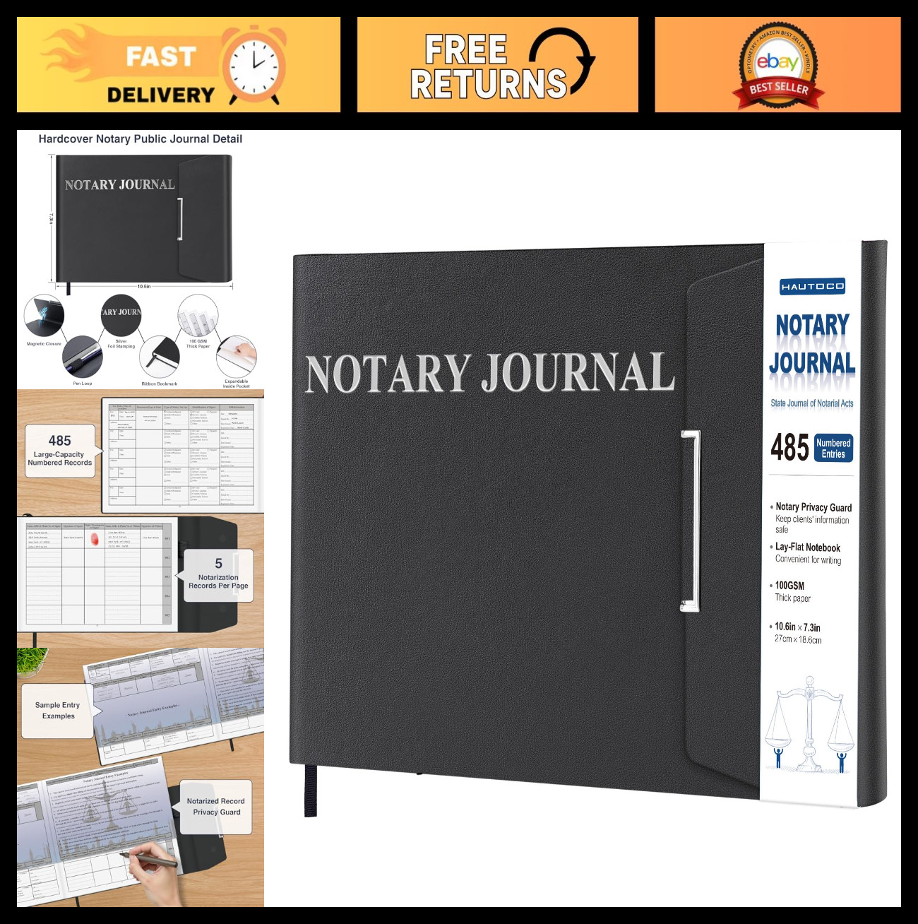 Notary Journal Log Book – Hardcover with 485 Entries, Privacy Guard, 200 Pages,