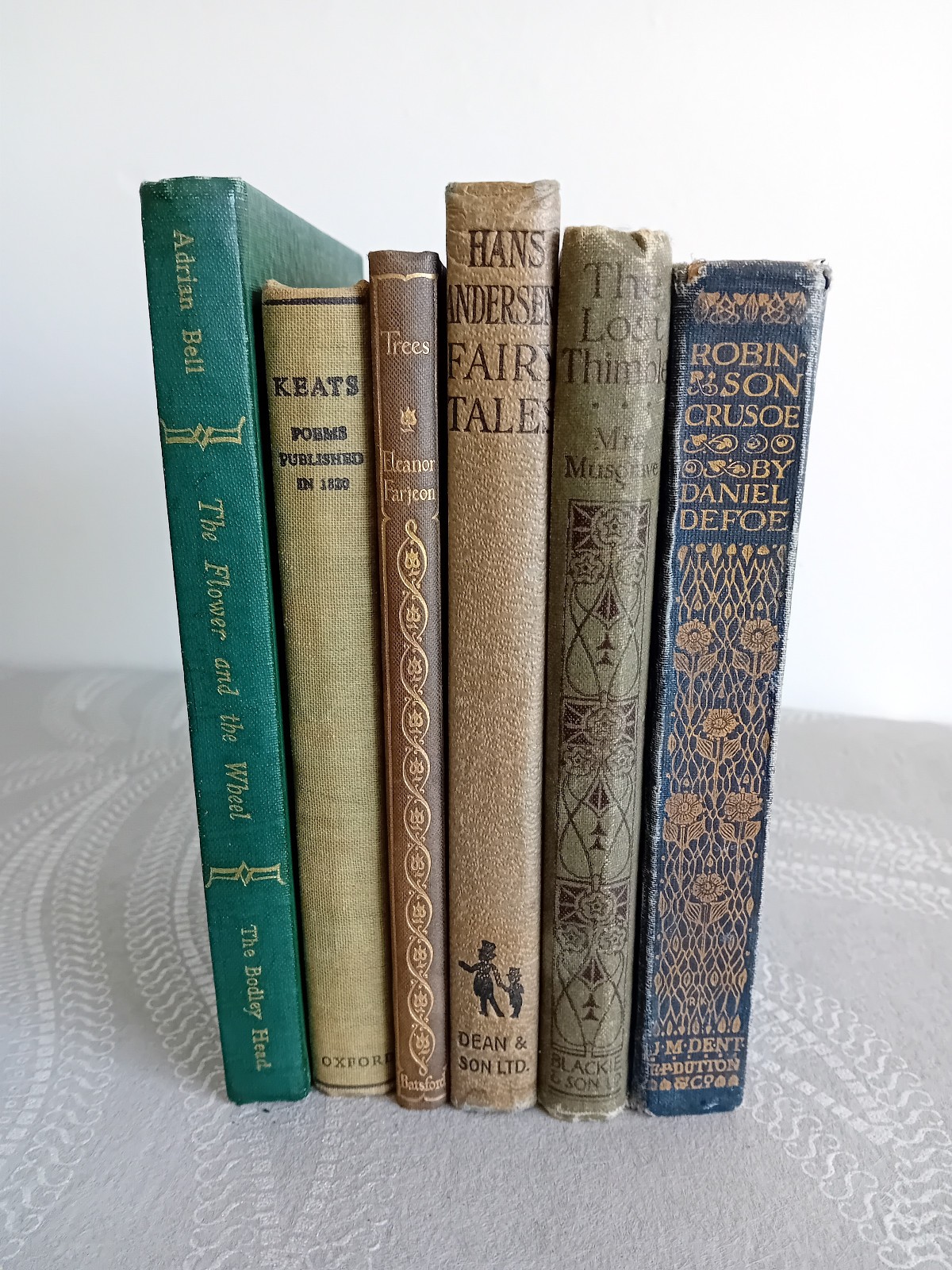 Bundle of 6 Vintage Blue/Green/Brown Hardbacks – Shelf Decoration – All As Shown