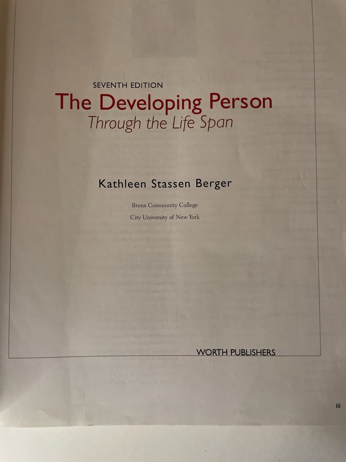 Developing Person Through the Life Span Textbook Kathleen Berger (2008, 7 Ed.)