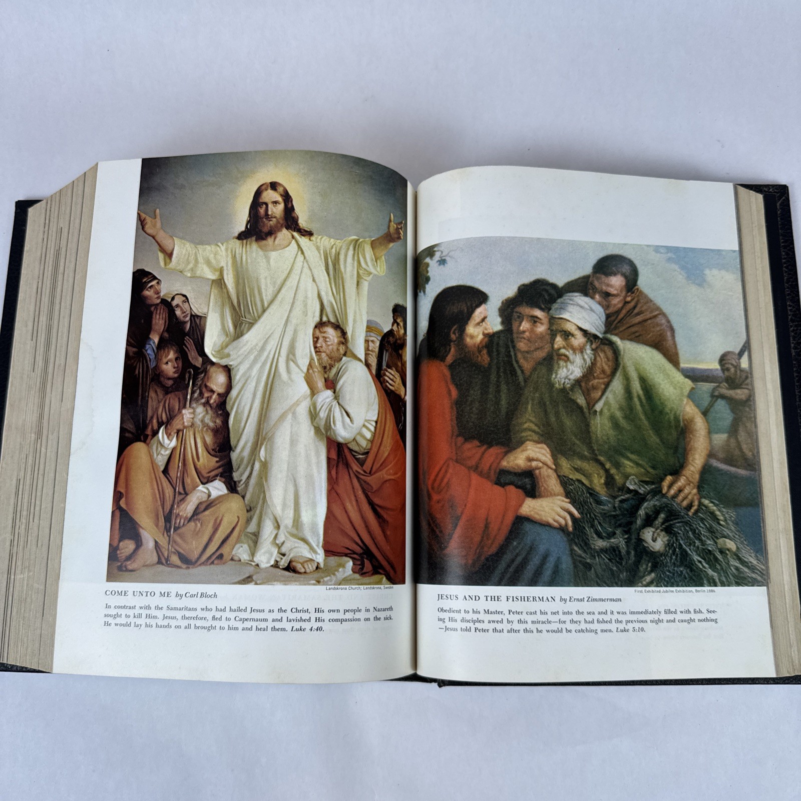 HOLY BIBLE Bible House Full Color KJV Large Black Leather 11″ x9″ 7Lbs Gilded
