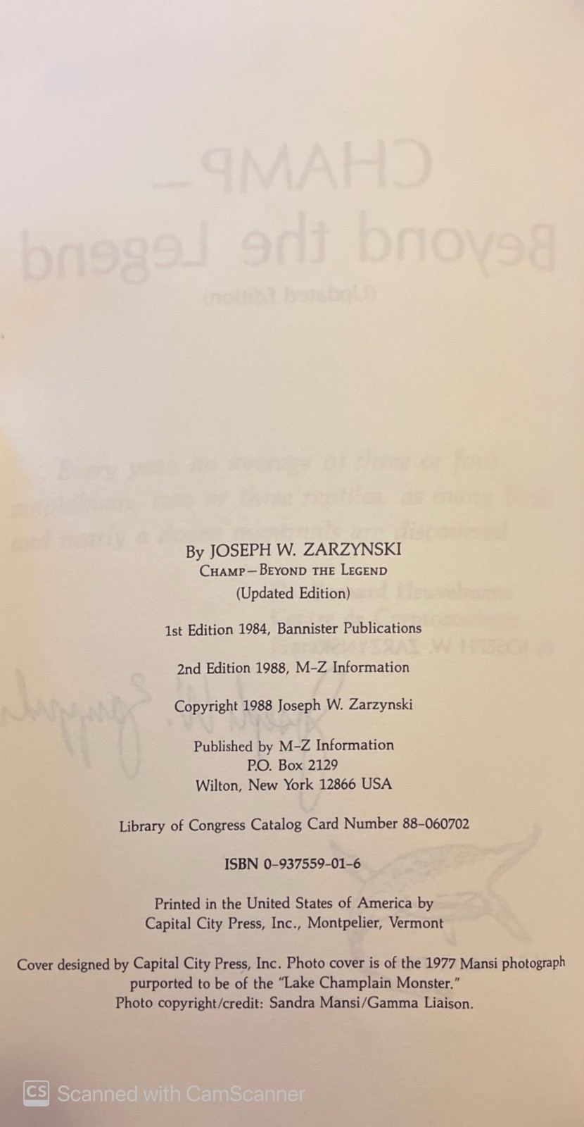 “Champ: Beyond The Legend” by Joseph W. Zarzynski
