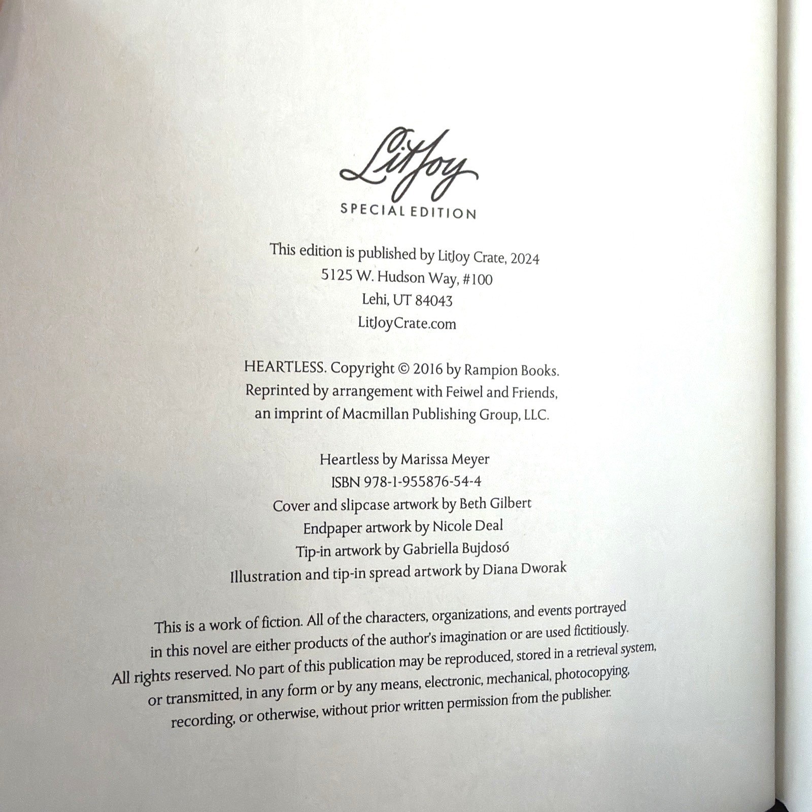 Litjoy Heartless Special Edition Hand Signed By Author & Annotated No Slip Cover