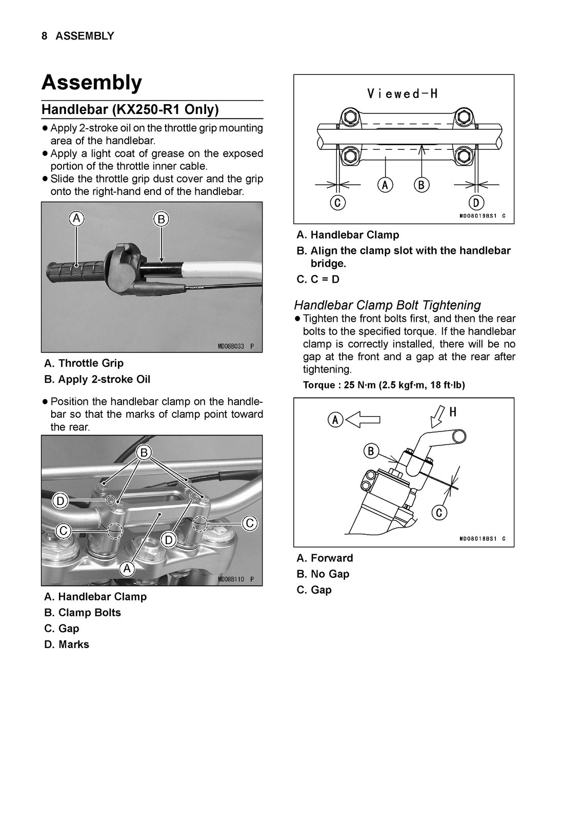 KAWASAKI KX250 Motorcycle Assembly Preparation Manual – SPIRAL BIND – COVERS