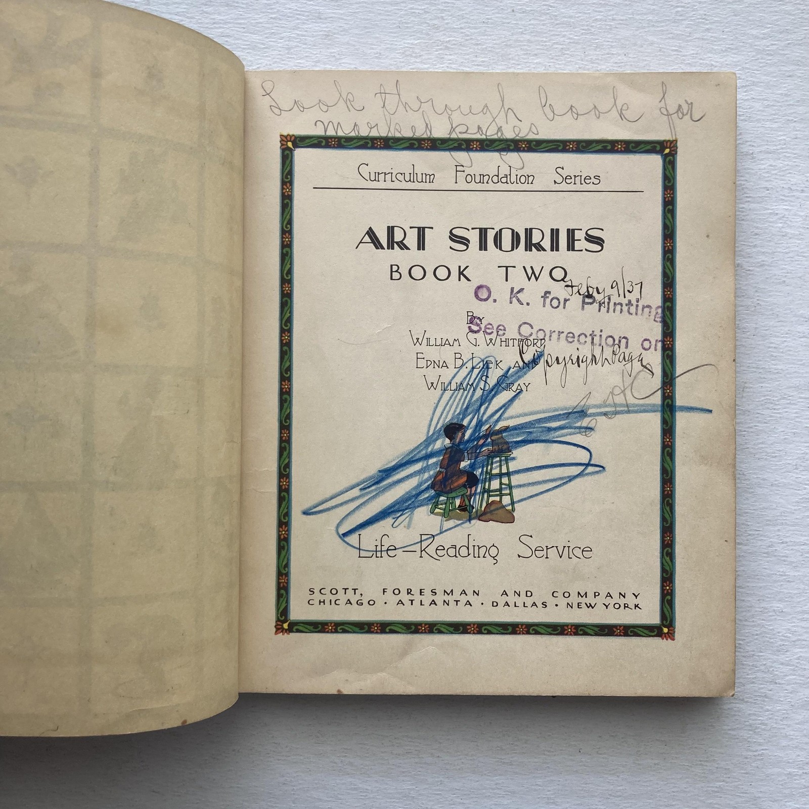 Vintage 1934 Art Stories Book Two Whitford Scott Foresman Blue HC Art Ed Series