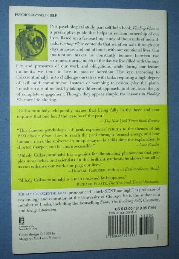 Finding Flow By Mihaly Csikszentmihalyi, 1997, Trade Paperback