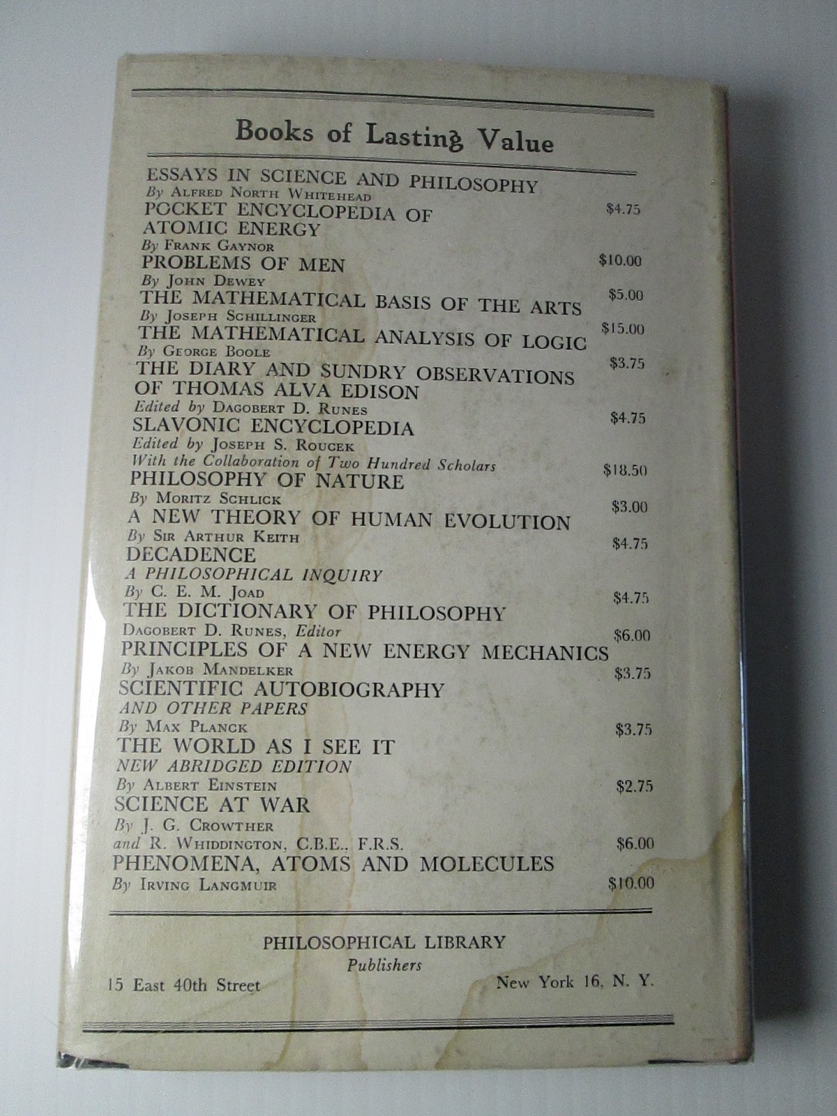 MAX PLANCK Scientific Autobiography & Other Papers 1949 1st/1st Edition Physics