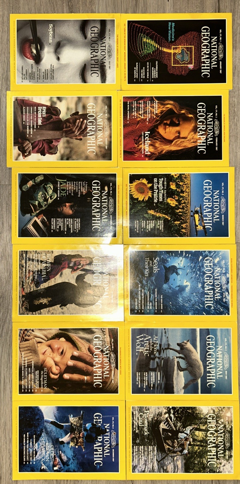 1987 National Geographic Magazine Whole Set/Year W/O maps