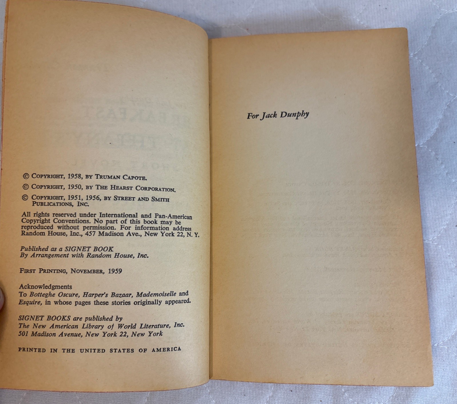 Breakfast at Tiffany’s – Truman Capote (1959 1st Signet pb #D1727) New American