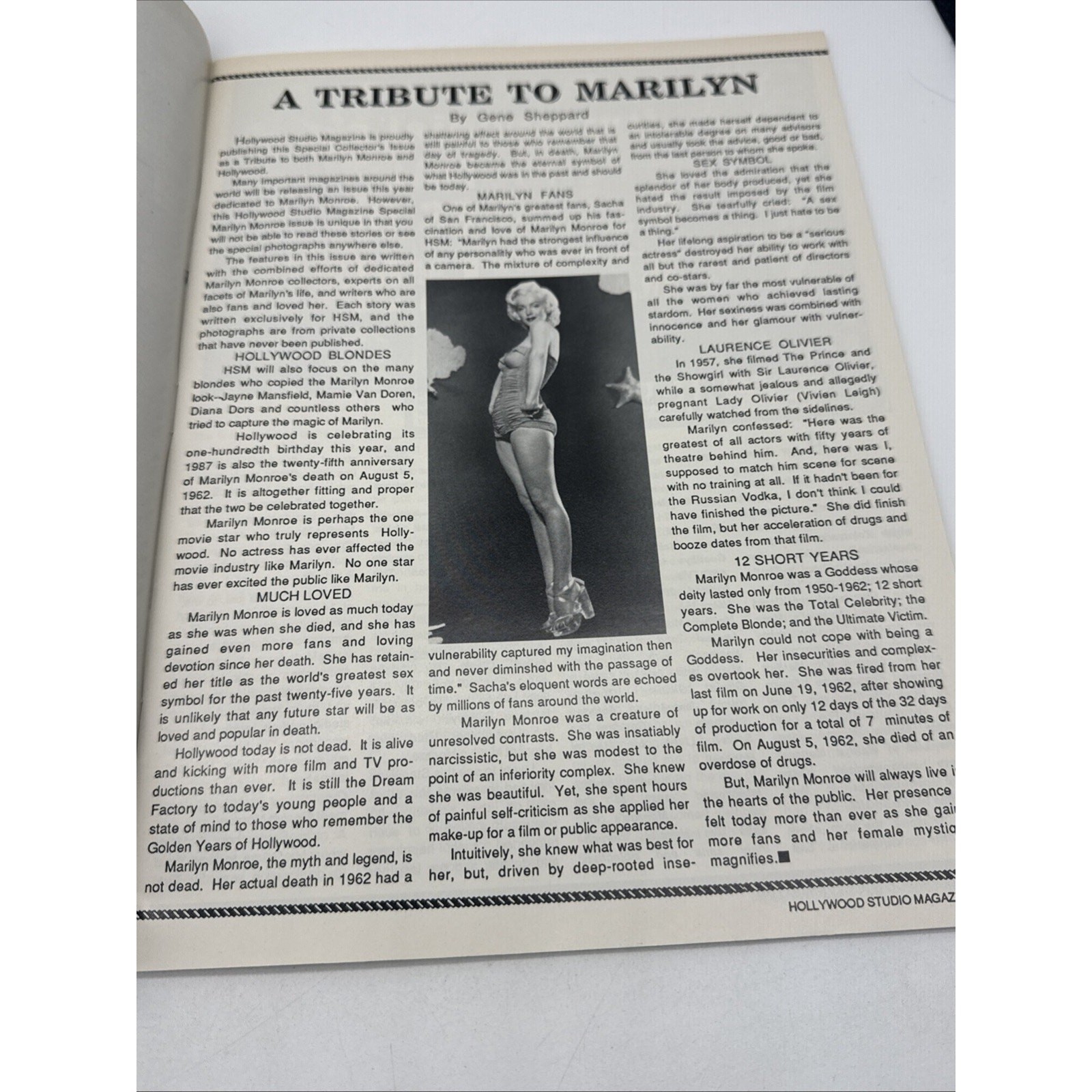Hollywood Studio Magazine Then And Now August 1987 VG+ Condition Marilyn Monroe