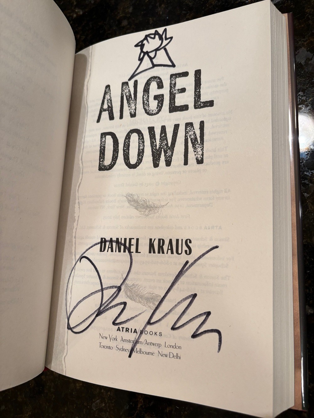 Daniel Kraus ANGEL DOWN 1st/1st PULITZER signed with Pulitzer doodle! PERFECT