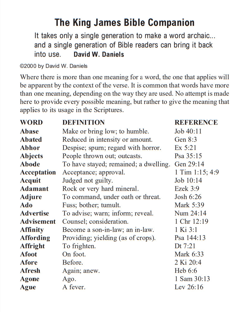 KING JAMES BIBLE COMPANION | DAVID W DANIELS | 24 PAGES | 600 WORDS | 10 – PACK