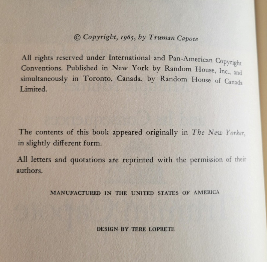 In Cold Blood – Truman Capote – 1965 Random House BCE HC DJ True Crime (Read)