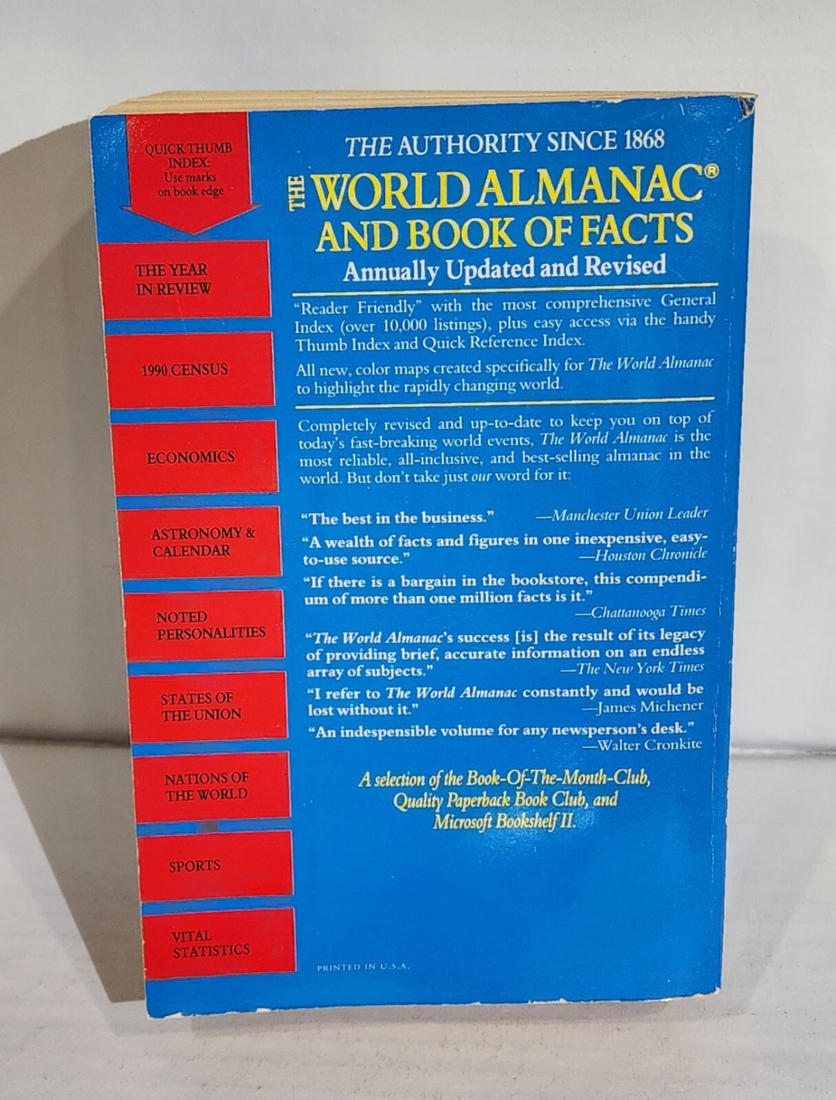 THE WORLD ALMANAC AND BOOK OF FACTS 1992 PAPERBACK NM 960 PAGES RARE VINTAGE
