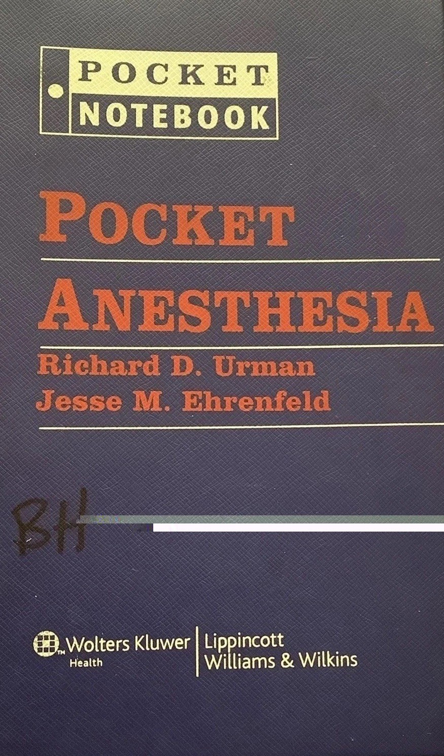 Pocket Anesthesia Notebook Medical Reference Ehrenfeld Eisenkraft 6 Ring Binder