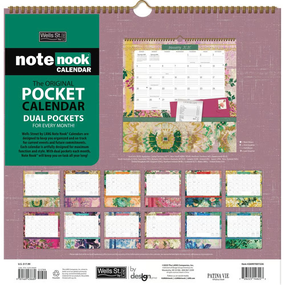 Wells Street by Lang, Patina Vie 2026 Note Nook, 12” X 12”, 12-Month Calendar