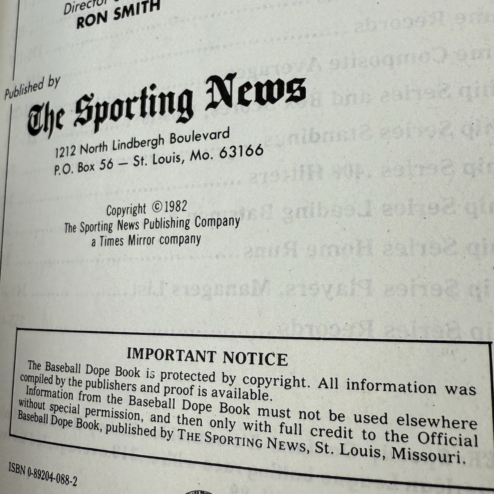 The Sporting News Official Baseball Dope Book 1982 Paperback 432 Pages