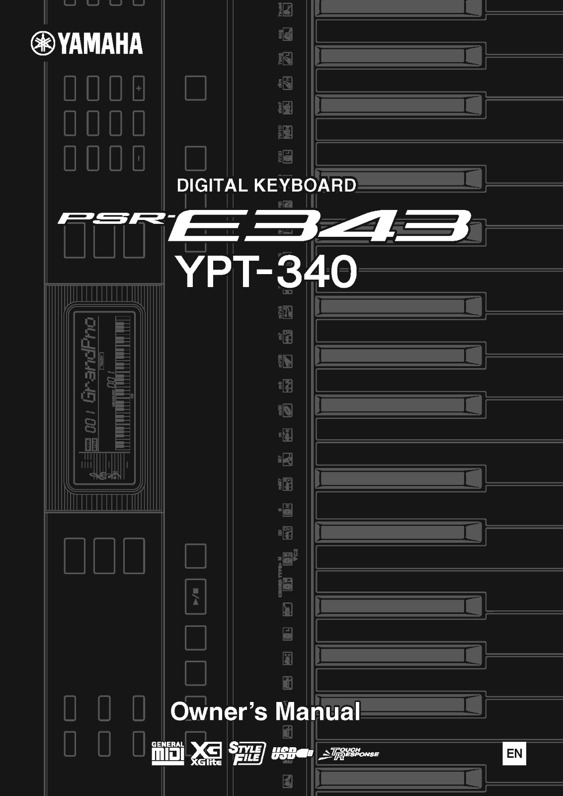 Yamaha PSR-E343 YPT-340 Instruction Manual: 64 Pages & Protective Covers!