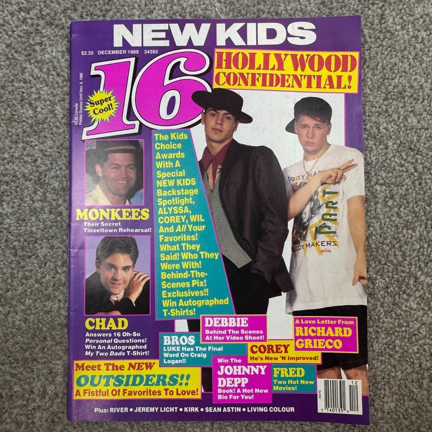 16 Magazine December 1989 NKOTB Haim Monkees Depp Chad Gibson Grieco & Fred