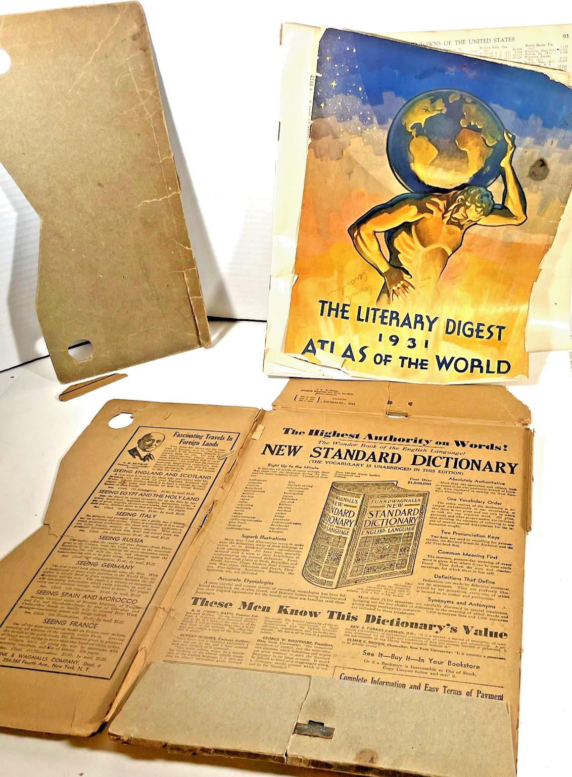 1931 THE LITERARY DIGEST ATLAS OF THE WORLD w/original mailer, 94 pages