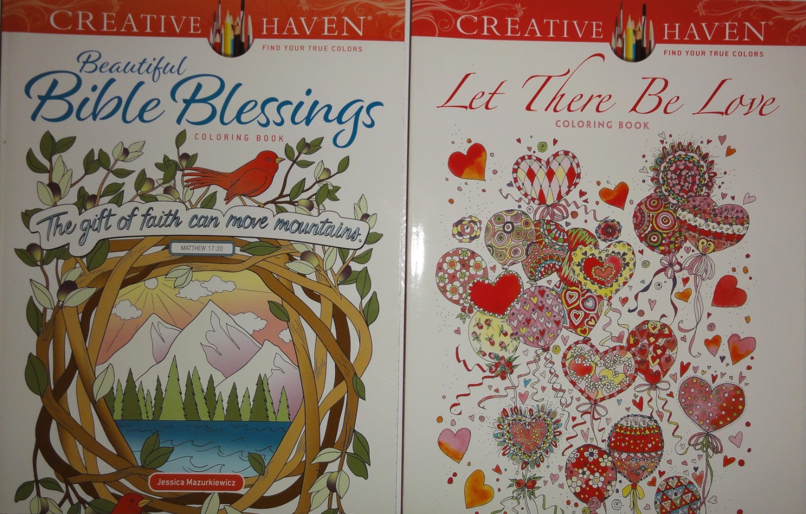 LOT 2 BIBLE BLESSINGS + LET THERE BE LOVE COLORING BOOK CREATIVE HAVEN BRAND NEW