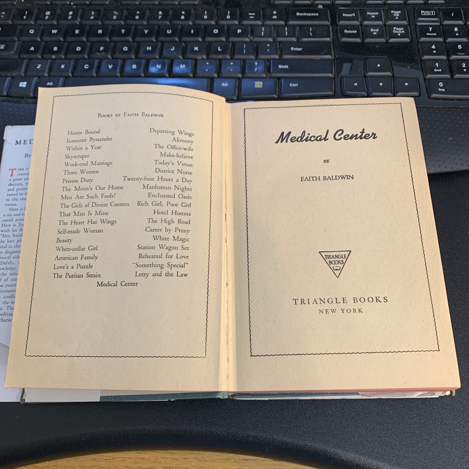 Medical Center: Faith Baldwin: 370 pages: Hard Cover: Dust Jacket-Vintage: 1944