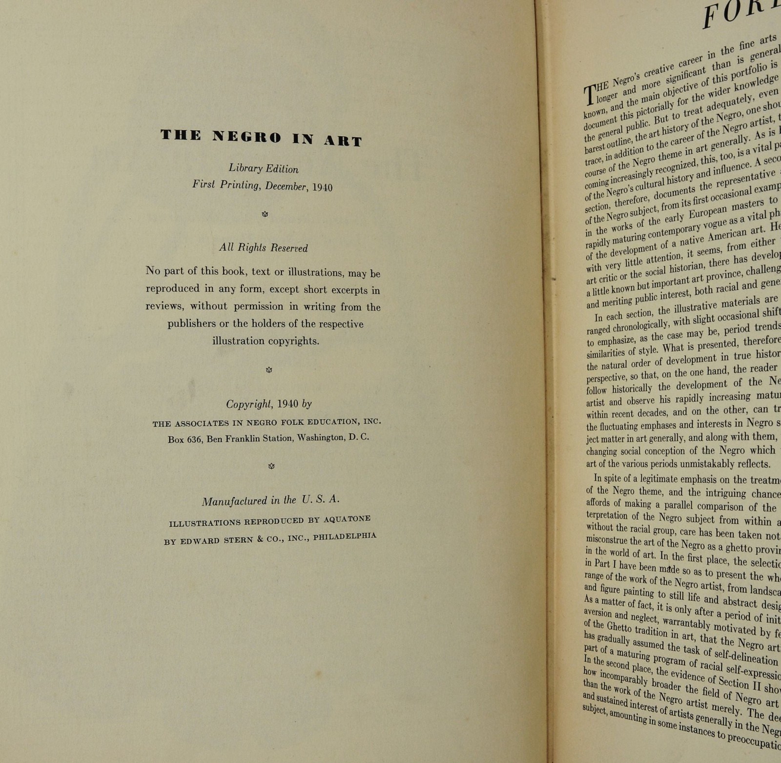 The Negro in Art ~ SIGNED by ALAIN LOCKE ~ First Edition ~ PRESENTATION ~ 1940
